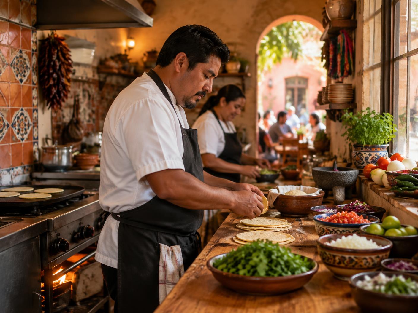 Nuestra familia preparando tortillas frescas en la cocina